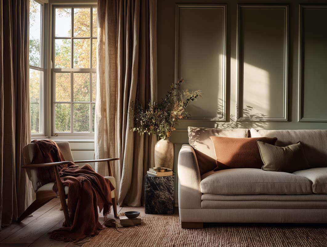 A cozy living room featuring a couch, a chair, and a large window letting in natural light.